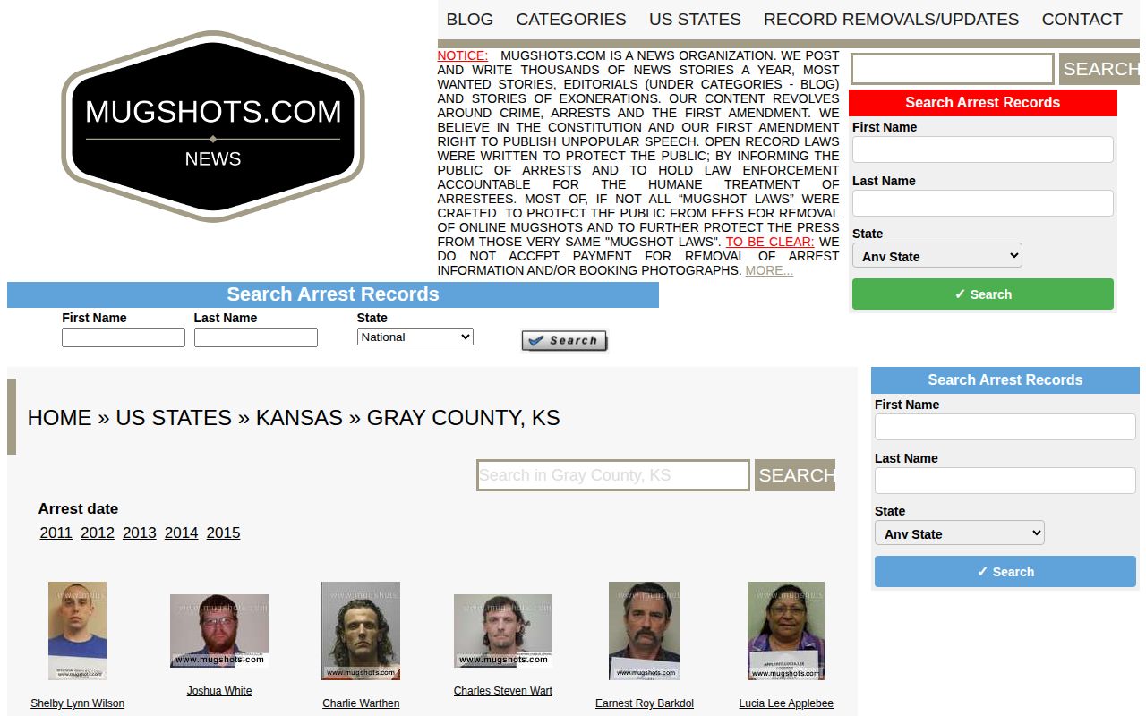 Unofficial stale Gray County mugshot record archive
